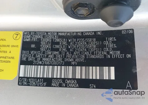 2007 Lexus Rx 350 from USA, damaged, VIN 2T2HK31U67C003173